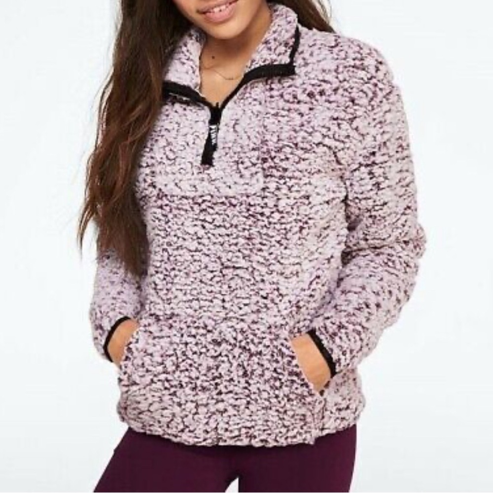 Pink Victoria’s Secret quarter zip frosted plum boyfriend Sherpa pullover hoodie